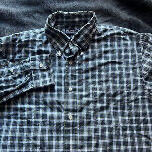 Lands' End Men's Plaid Button Front Shirt 16.5 34 Green Blue